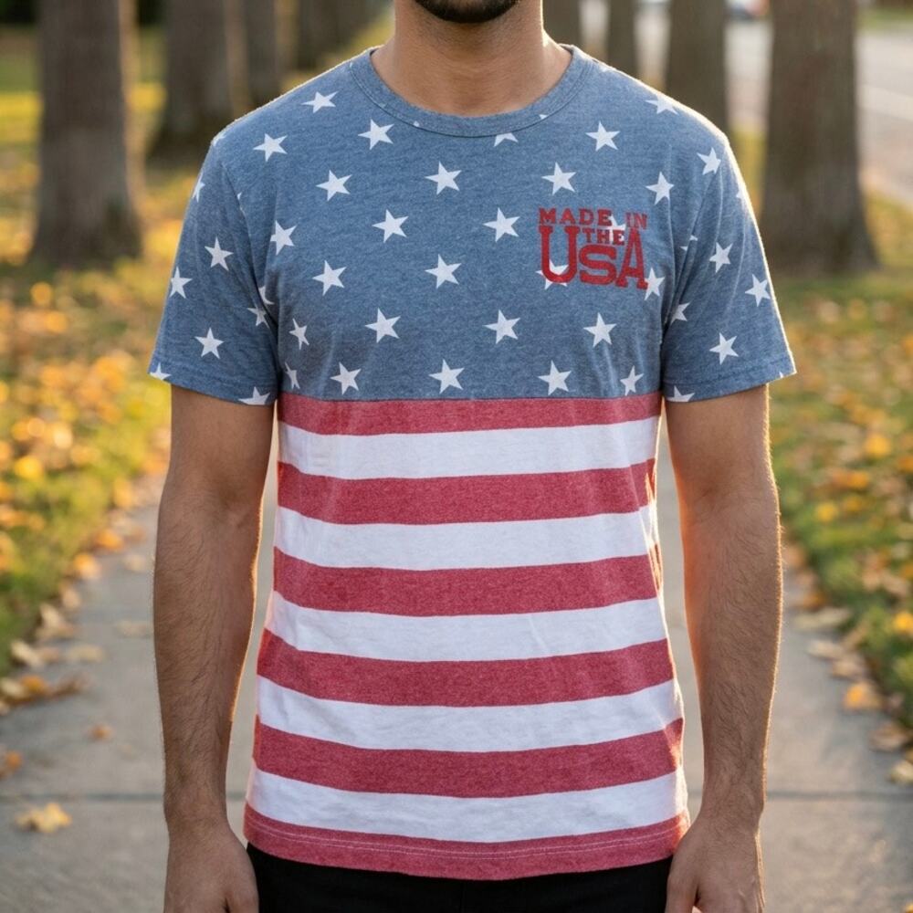 Chubbies Stars Stripes Tee Mens Sz S Retro American Flag AOP Patriotic Made USA